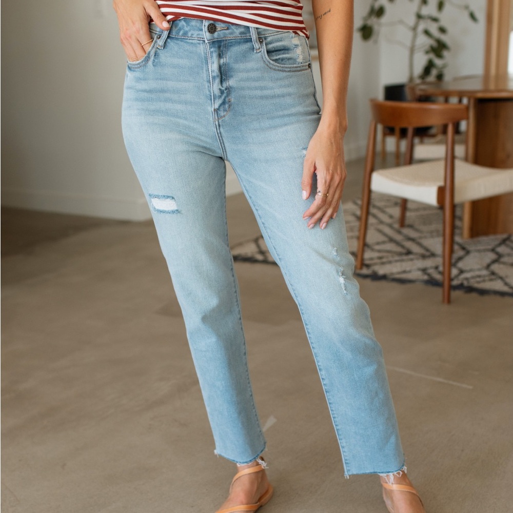 Carly Jean Los Angeles Chrissy Light Blue Straight Leg Jeans
